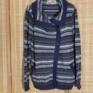 Aventura Women's L Sweater‎ Cardigan Merino Wool Blend Pockets Duster Mock Neck